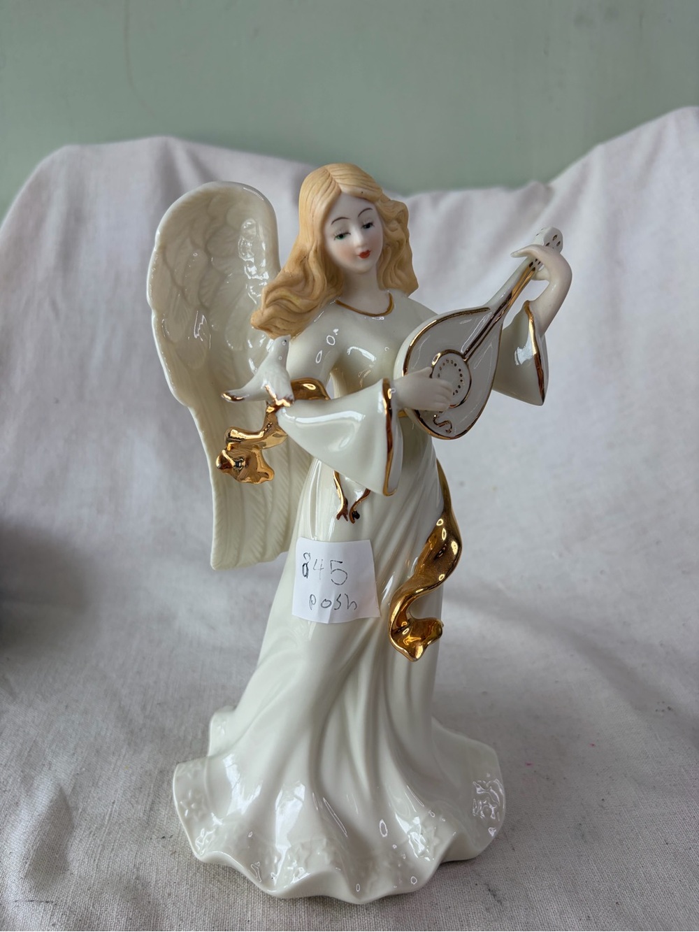 Posh White Porcelain Angel Figurine with Gold Accents